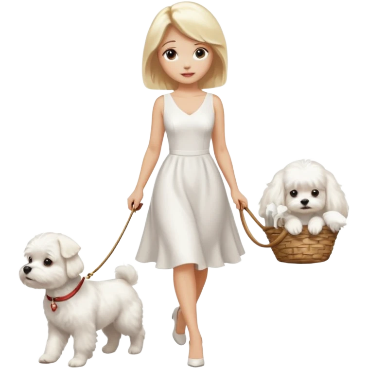 blonde woman wearing white, walking 1 maltese dog emoji