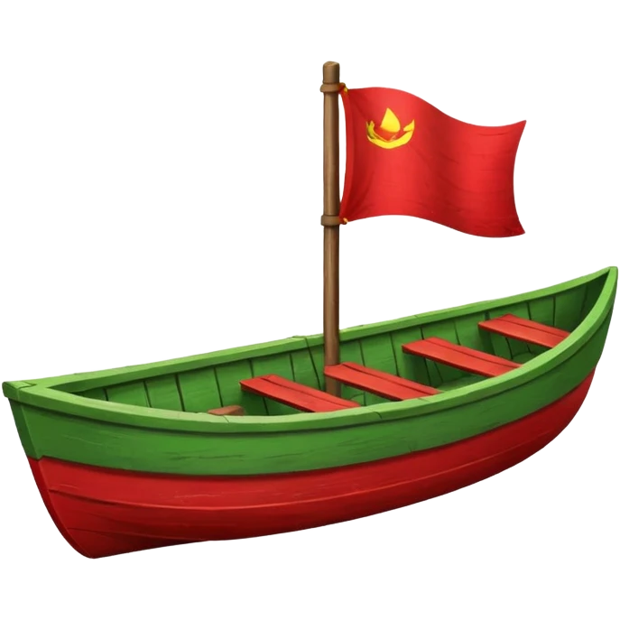 green boat in cartoon having a small place to live and a small red flag on it emoji