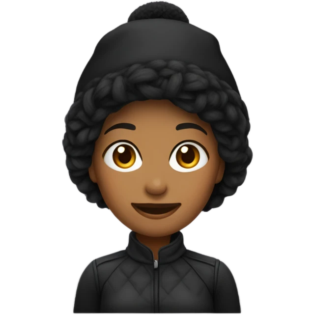 Mujer con pelo negro ondulado cazadora y gorro emoji
