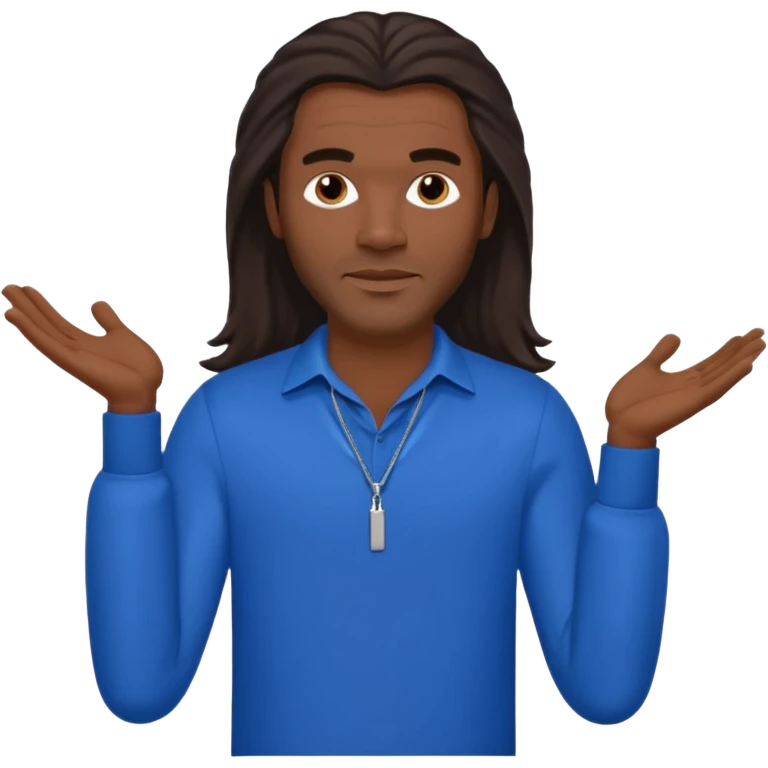 Fabrice Morvan, French Singer (b.1966) with dark skin, long brown hair, blue outfit emoji