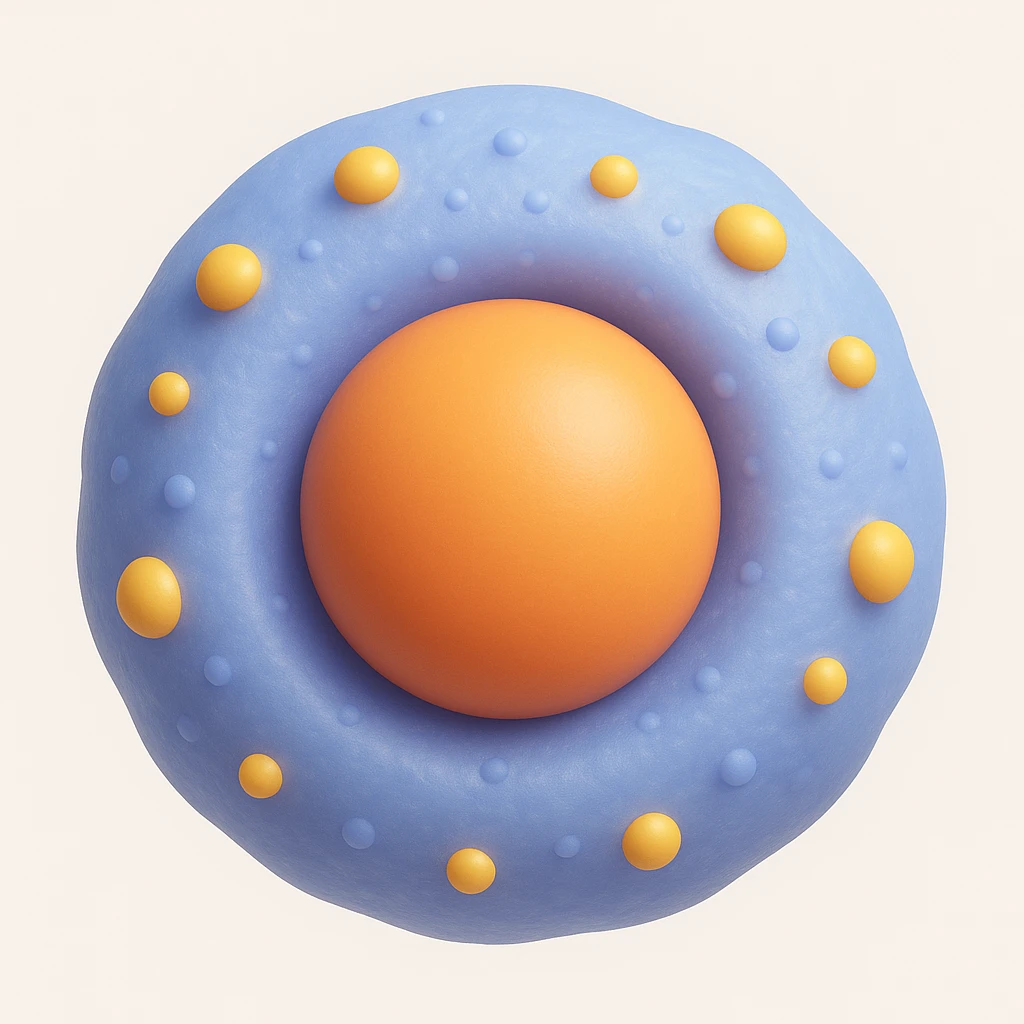 Make the human cell with a prominent nucleus detail in the style of microsoft style 3d fluent emojis emoji