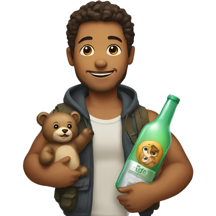 jj with a bear cub and a bottle  emoji