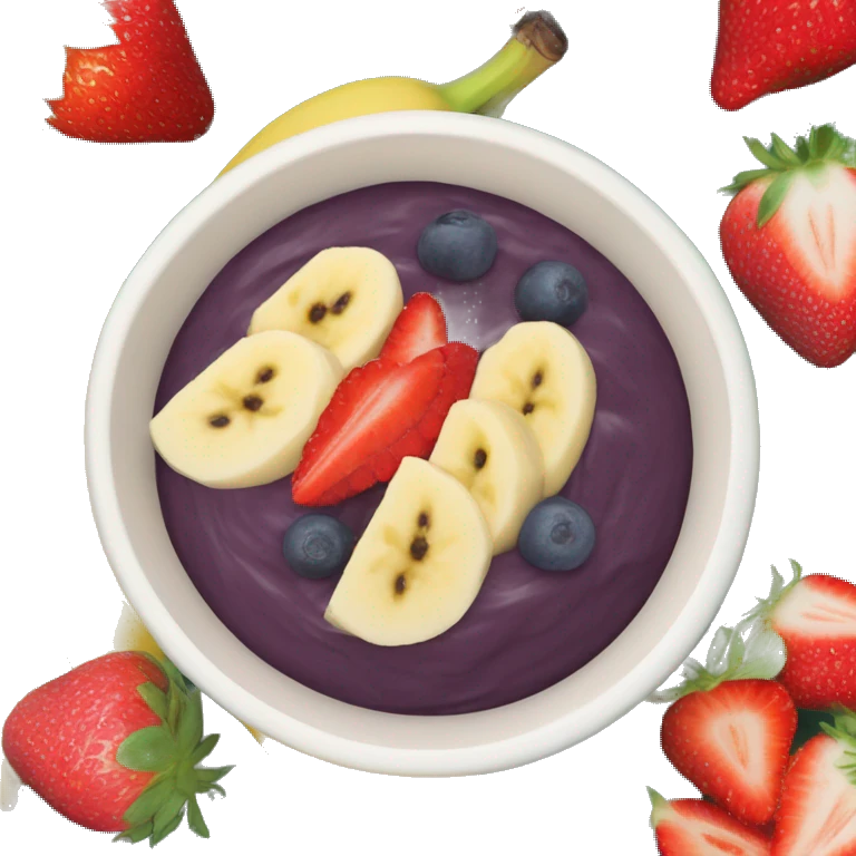 Bowl of blended açai with banana and strawberry slices on top  emoji