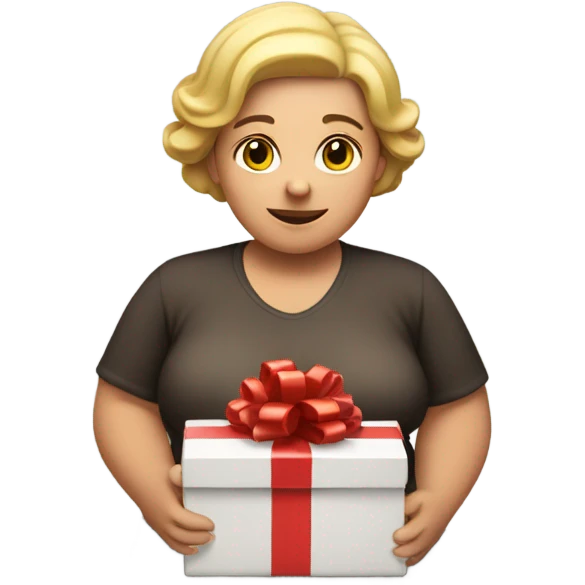 fat woman holding a gift in her hands emoji