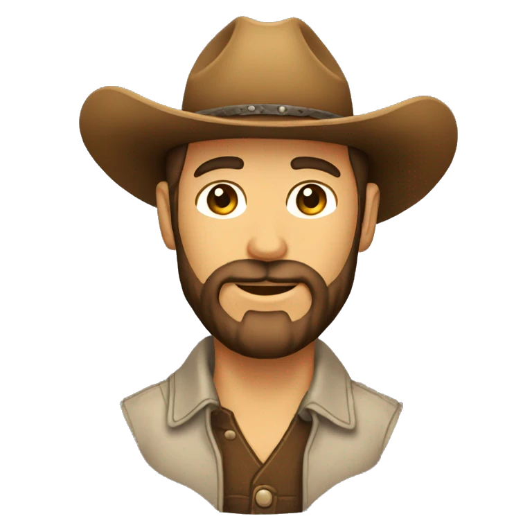 Crea un emoji de una cara DE UNA chico con barba con sombrero de vaquero  emoji