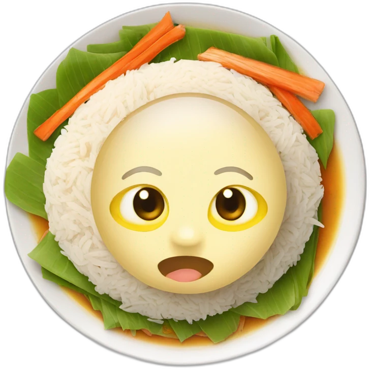 A plate of hainan chicken rice with eyes emoji