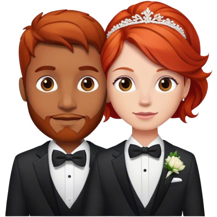 Brown man and read head wedding emoji