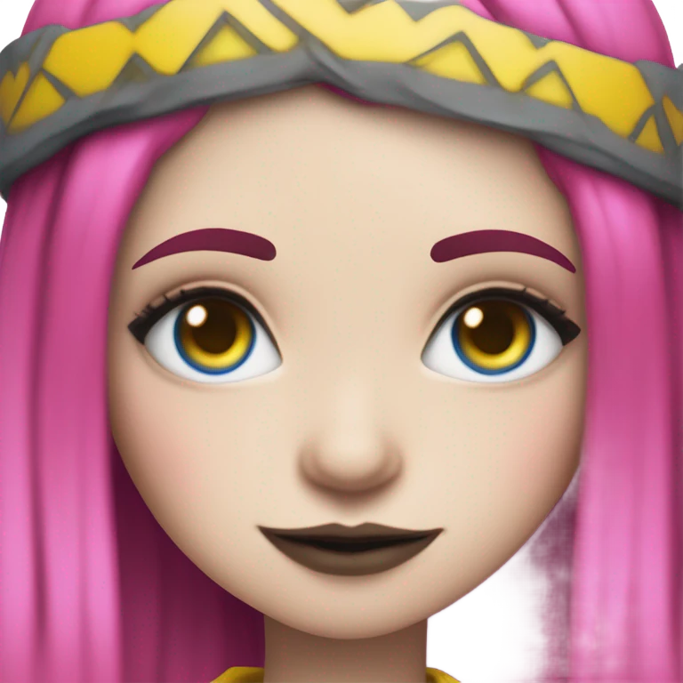 Blue eyed long eye lashes blonde  pale hime gyaru girl, hot pink and yellow split-dyed hair, nose ring, elf ears, dark makeup, punk clothes emoji