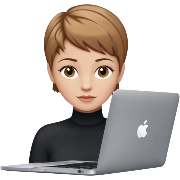 macbook pro caucasian woman pixie haircut light brown hair hazel eyes emoji