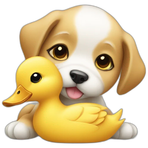 Baby dog hugging duck emoji