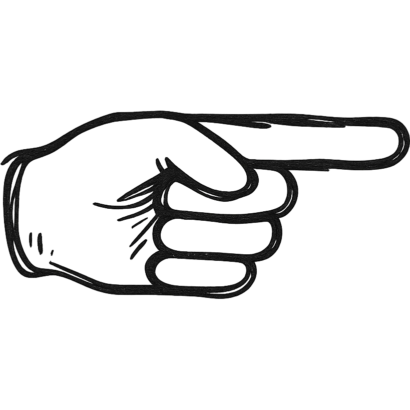 black hand pointing finger, hand drawn style emoji