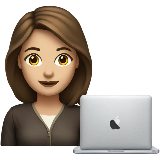 woman web designer with macbook with brown hqir brown eyes  emoji