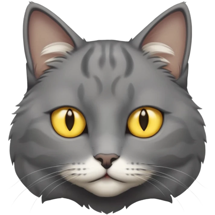 A gray cat with yellow eyes named max he is very cute and has a white spot on his neck he is a boy emoji