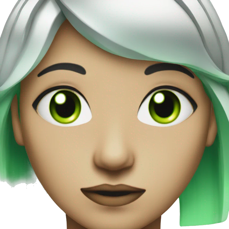 Cyborg with green eyes and green hair emoji