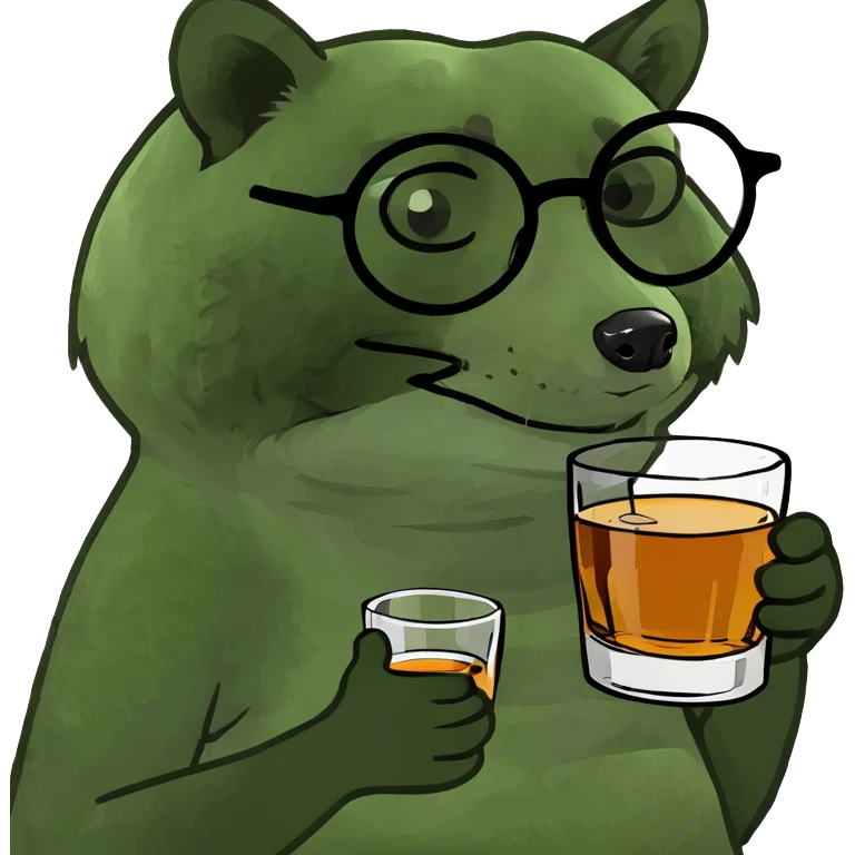 raccoon wearing round reading glass drinking whiskey emoji