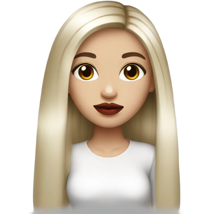 girl with white skin and balayage straight straight hair , black black eyes with eyelashes, red lips,  emoji