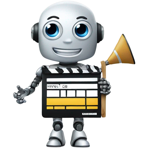happy robot holding a clapboard emoji