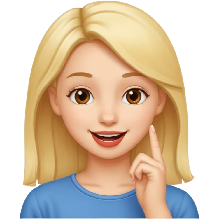 Fille amoureuse qui avec le bout de l'ongle de son index touche sa bouche emoji