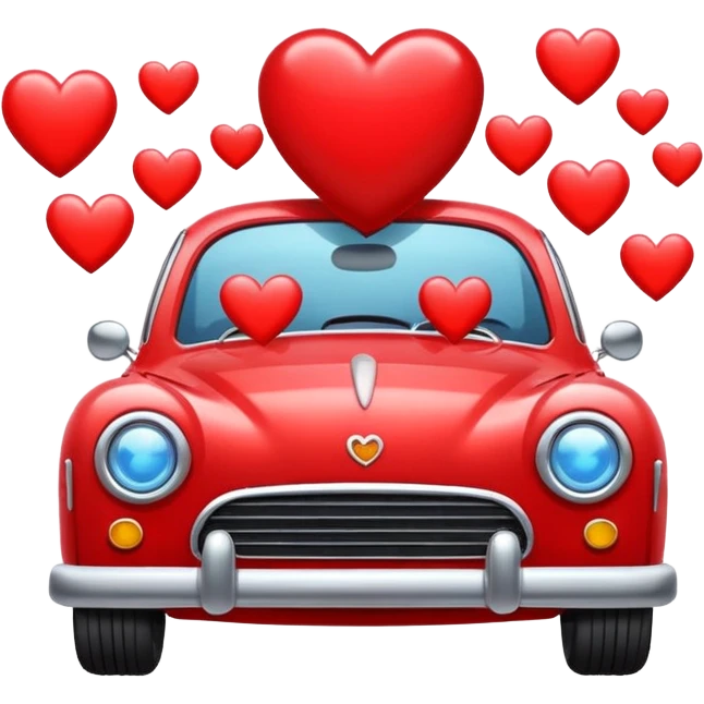 red car with hearts and animated vibration effects, apple style emoji emoji