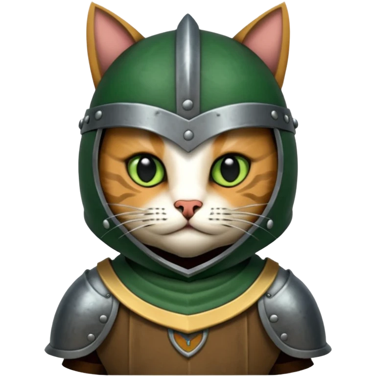 Crea un gato atigrado con armadura y casco medieval  emoji