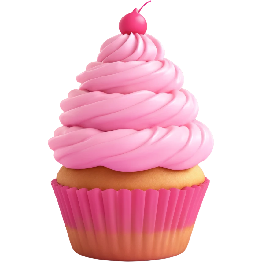 cute cupcake with pink icing, 3D style, adorable emoji