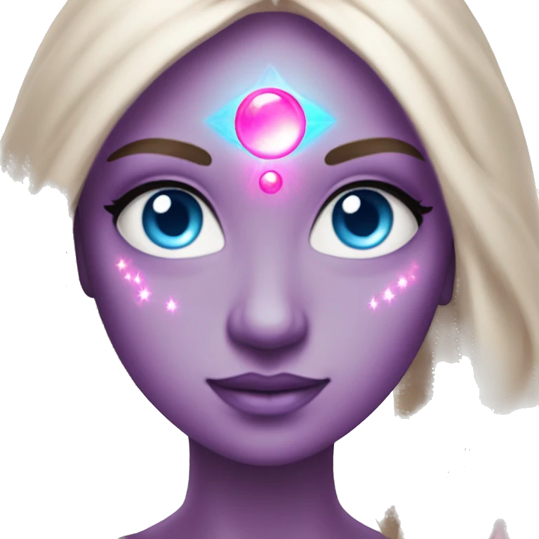 magical diva with pink andromedan skin long hair and blue eyes glowing third eye emoji