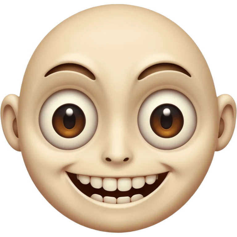 a creepy face with huge eyes and a big grin emoji