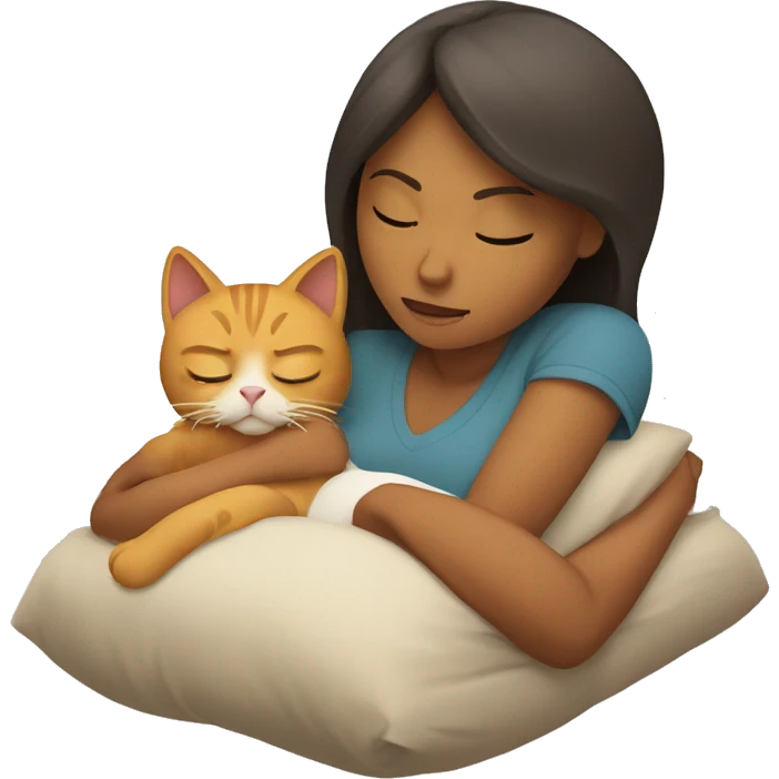 mujer con su gato durmiendo  emoji