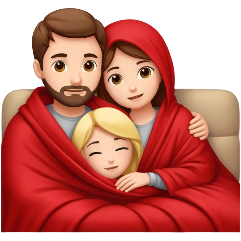 Man and woman cuddling under a red blanket on a couch emoji