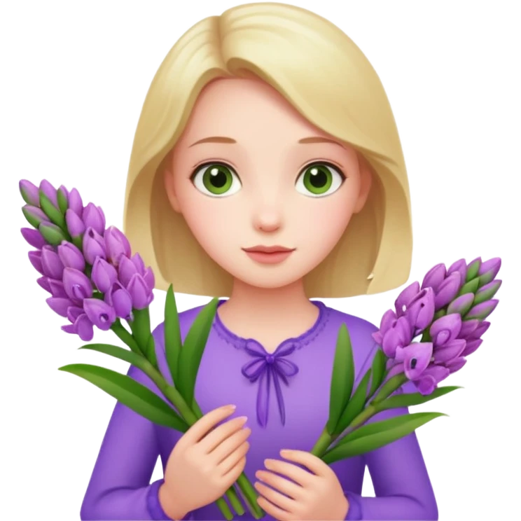 Girl holding hyacinth in hands emoji