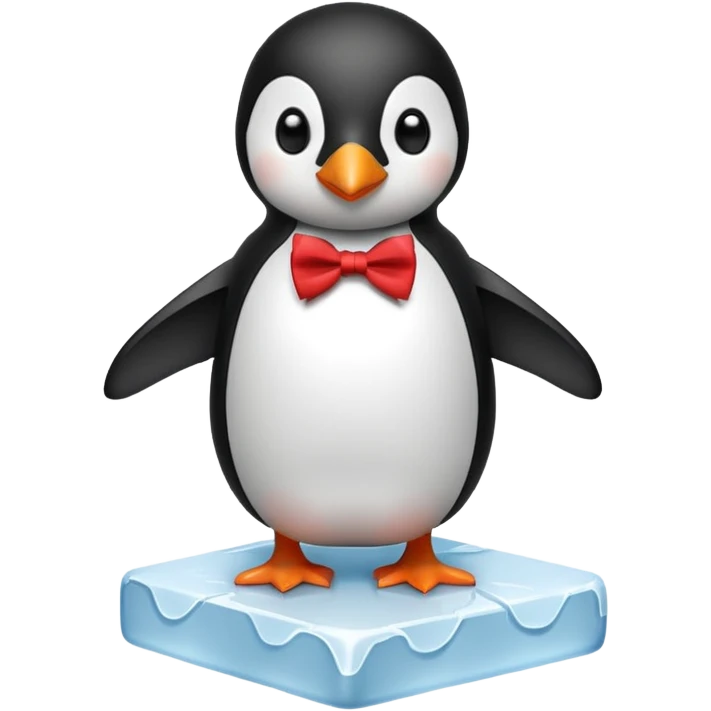 penguin, red bow tie, standing on small ice block emoji