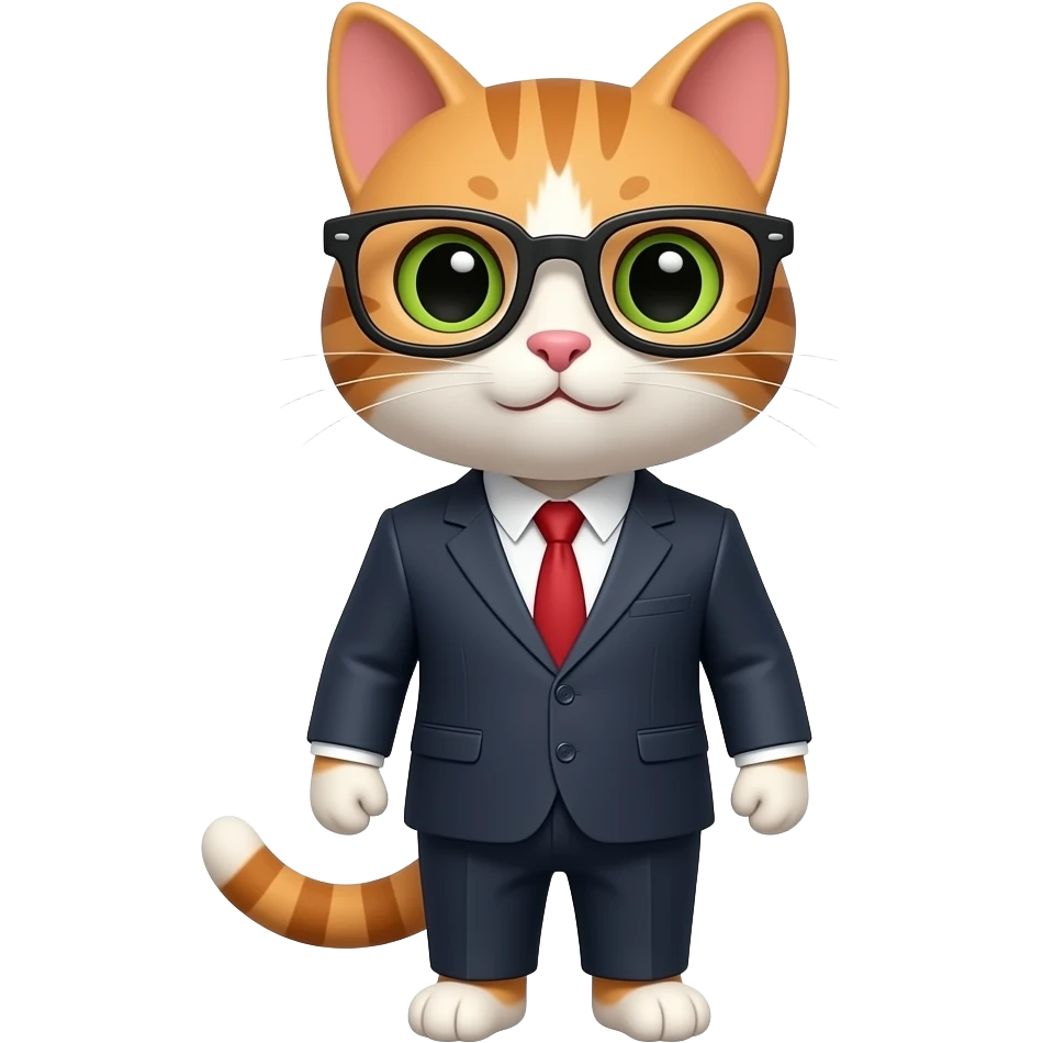 cat with nerd glasses, in business attire emoji