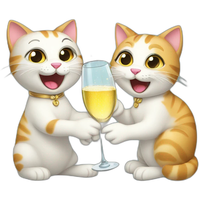 two happy cats toasting with glasses of champagne emoji
