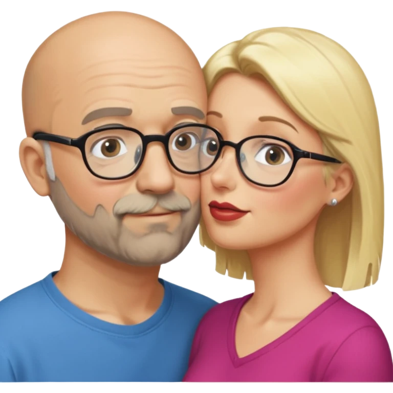 middle age bald man with heavy scruff and glasses kissing blonde woman emoji