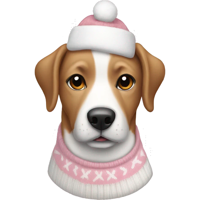 Dog in a light pink and white Christmas sweater  emoji
