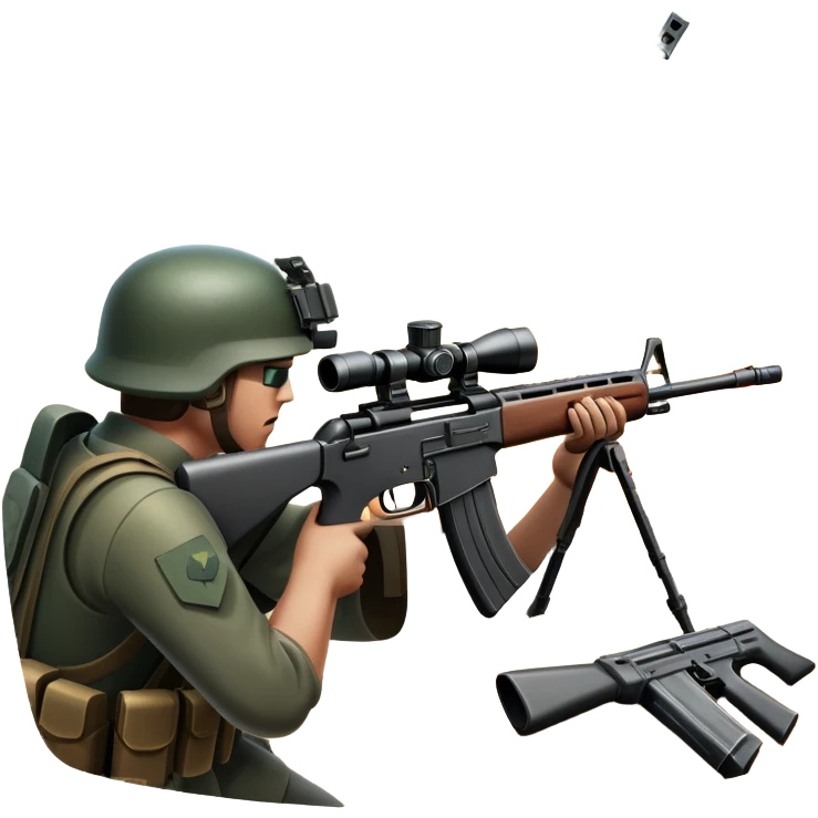 An icon featuring the crosshairs of an automatic rifle in the foreground, with a battlefield in the background. The design captures the intense focus of a first-person shooter game, with soldiers and explosions visible through the sights. Transparent background. emoji