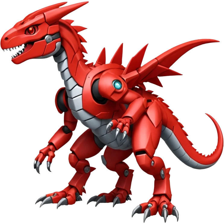 Cool Edgy Futuristic Red Digimon-Fakemon-Guilmon-Velociraptor-Dragon-Mecha full body emoji