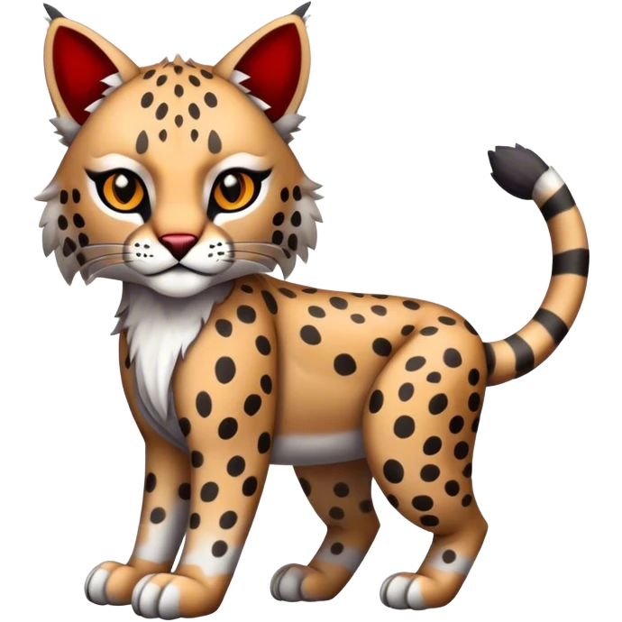 Cute cool black red white grey bobcat-lynx-cheetah-animal-hybrid-Fakemon full body emoji