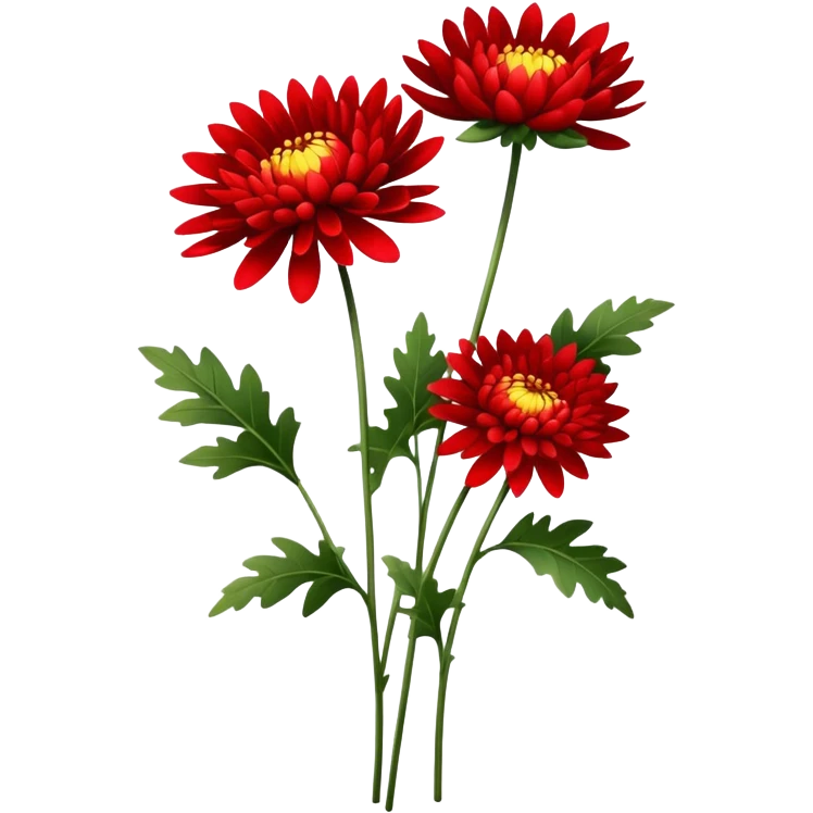 single Bright Red Chrysanthemum, straight stem emoji