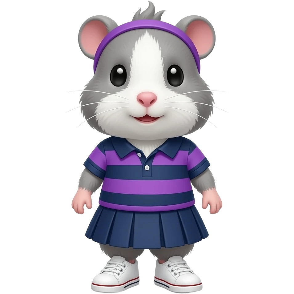 gray guinea pig in navy and purple stripe polo dress and white sneakers and purple hairband emoji