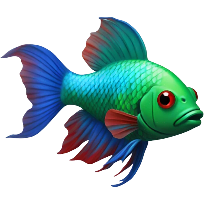 blue and green beta fish with a little bit of red emoji