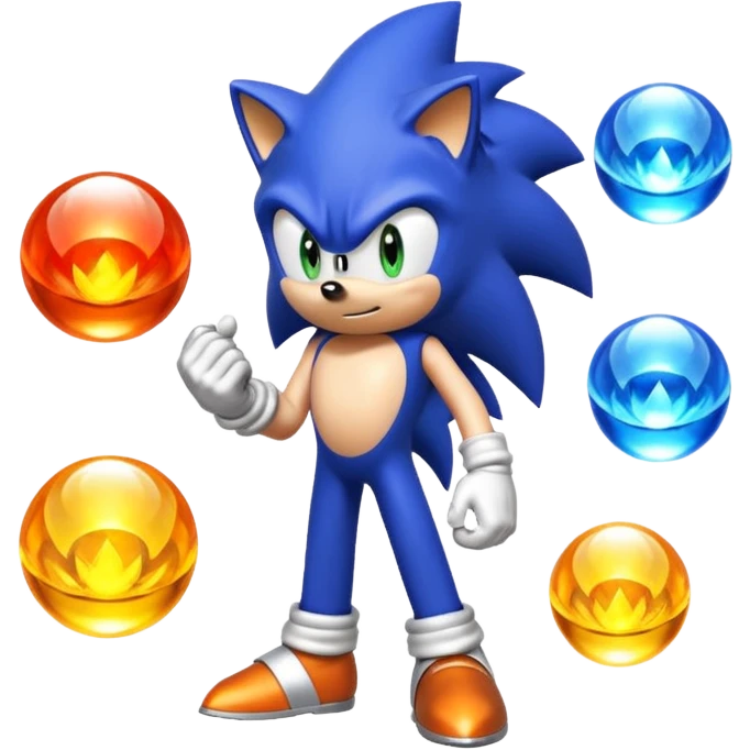 I want Sonic the hedgehog with the 7 chaos emeralds and the Goku aura transformation emoji