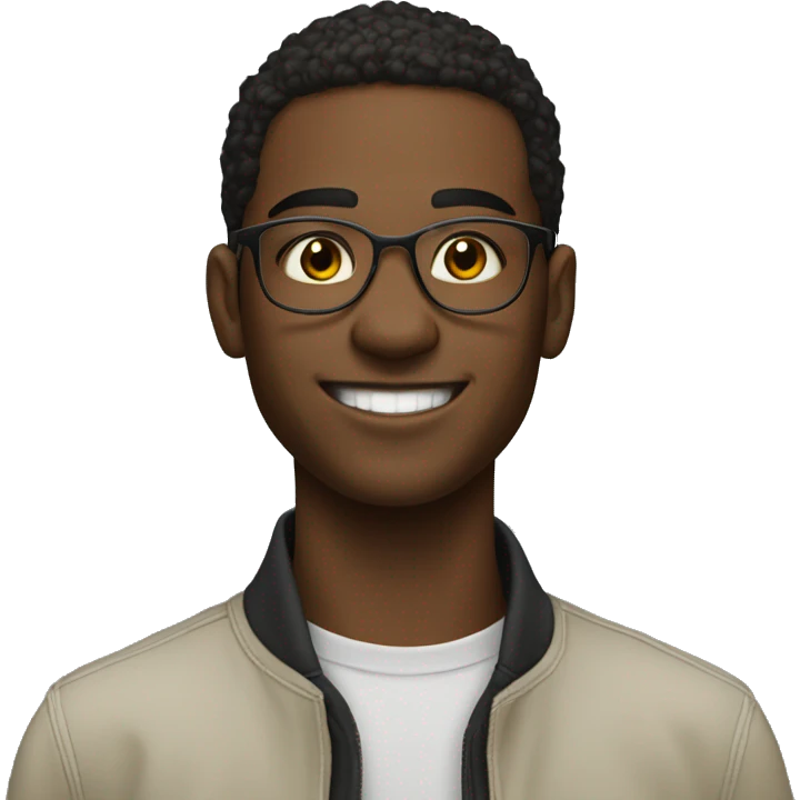 young man of about 20 years old, trader with circular glasses, smiling and straight hair emoji