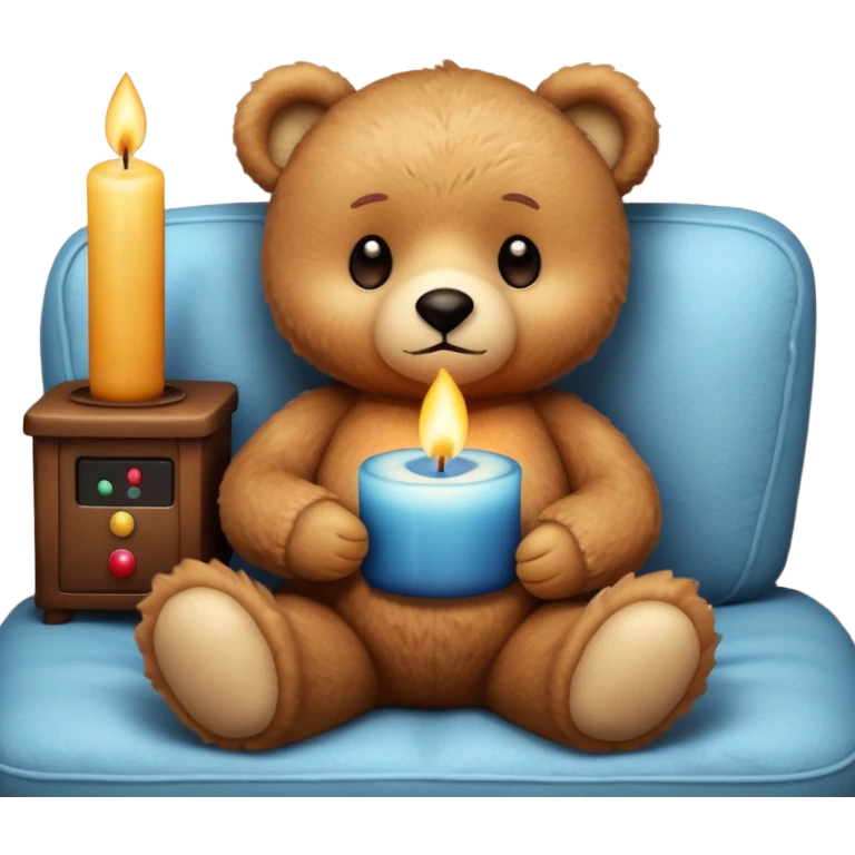 Cozy teddy bear watching tv with candles on emoji