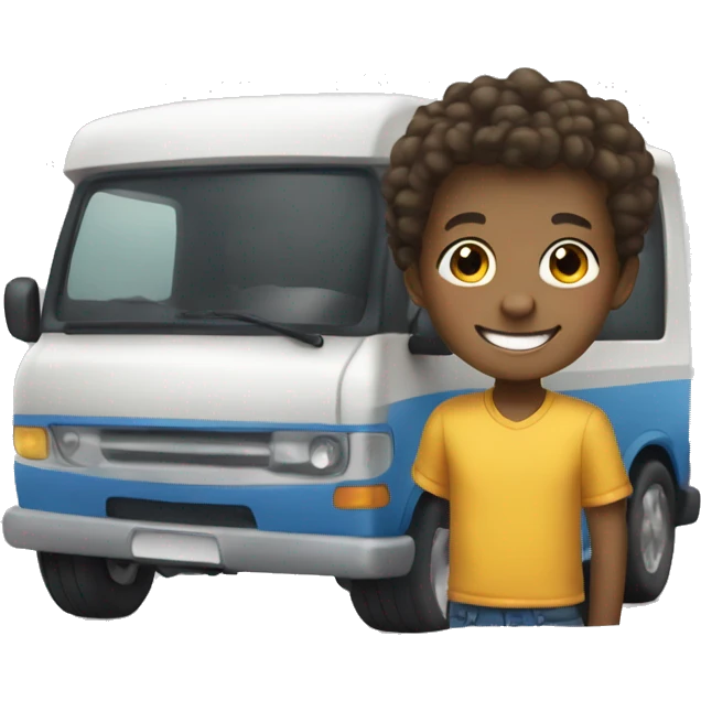 smiling boy with vehicle emoji