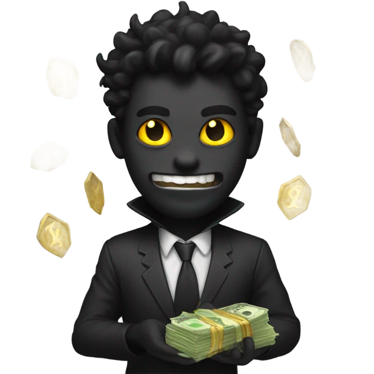 Black demon with a trophy and money eyes emoji