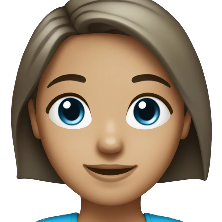 Girl with light olive skin, dark brown hair and blue eyes smiling  emoji