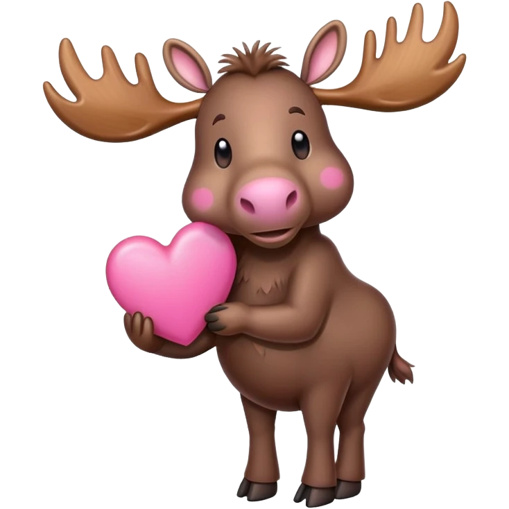 A moose holding a pink heart emoji