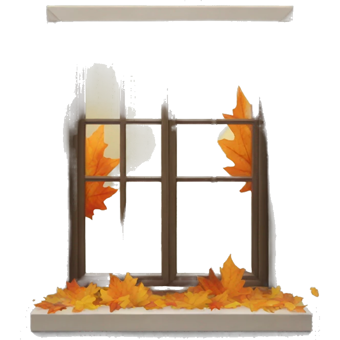 window showing the fall weather with leaves falling emoji