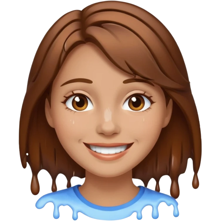 Brown Hair Woman , white paint , drip, face, happy emoji